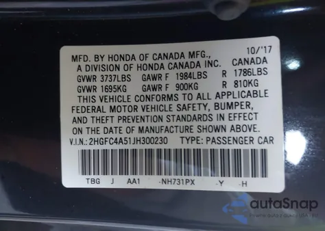 2018 Honda Civic Lx из США, поврежденный, VIN 2HGFC4A51JH300230